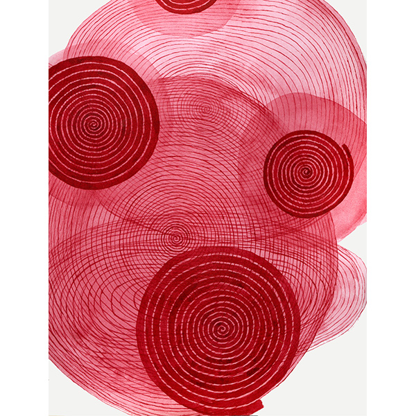 red spirals on light beige background